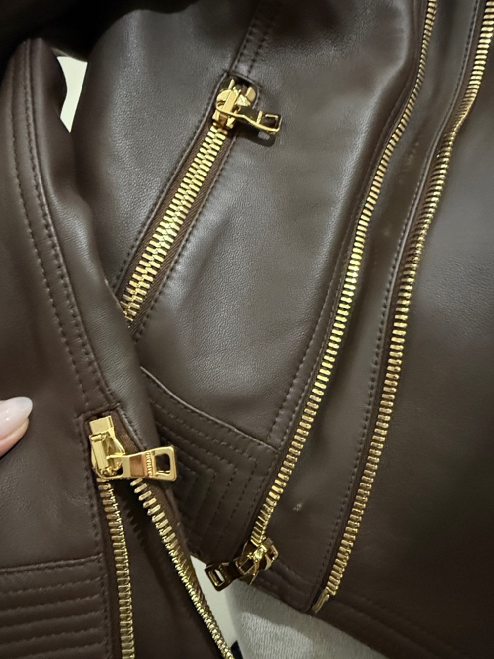 Balmain leather jacket briwn with gold details - Picture 2 of 8